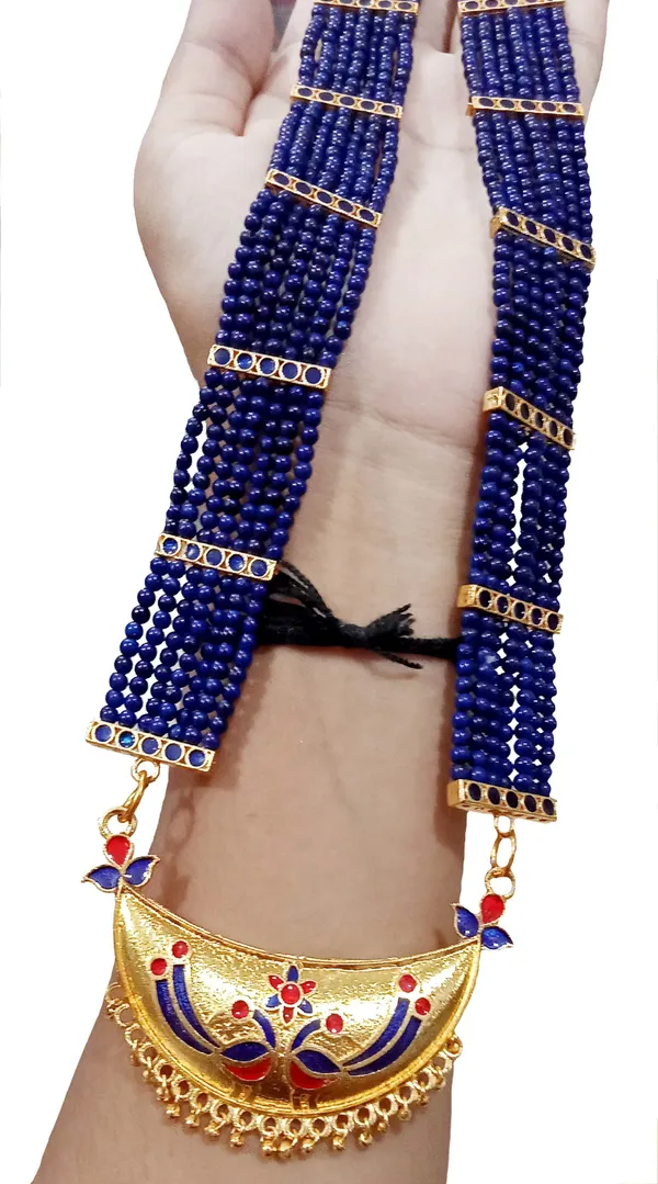 Assamese_Traditional_Gold_Plated_Red_Blue_Colour_Tassel_Combo_Jewellery_Set_For_Women